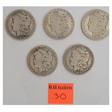 5 Morgan silver dollars