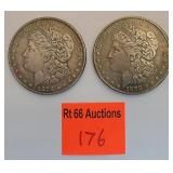 2 1878, Carson City mint Morgan silver dollars