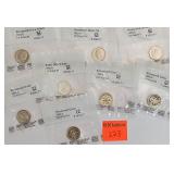 8 Eisenhower Proof dimes, 1 is silver