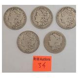 5 Morgan silver dollars