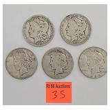 2 Morgan silver dollars,2 peace silver dollars