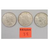 3 peace silver dollars