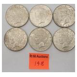 6 1922 silver peace dollars