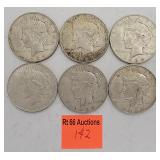 6 1934 silver peace dollars