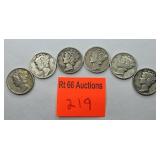 6, WWII silver Mercury dimes