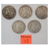 5 Morgan silver dollars