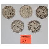 5 Morgan silver dollars