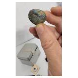 small tin box with rock,clay marble, tire gauge