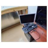 Desk, 2 monitors & 2 Drawer Filing Cabinet