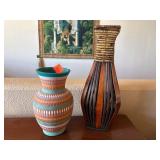 Vases Qty 2 - Ceramic 8' Tall and Wicker 13.5' T
