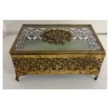 Vtg. Matson-Style Ormolu Jewelry Box Velvet Lined