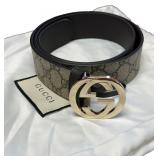 Auth. Gucci Brown GG Supreme Gold Interlocking G