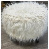 17' Glam Round Shag Faux Fur Foot Stool White - Li