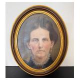 Atq  portrait of a lady oval wood gold gilt frame