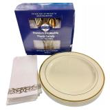 Plastic Gold Cutlery Set with Plastic Plates