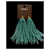 New Aqua Seed Bead Tassel Earrings