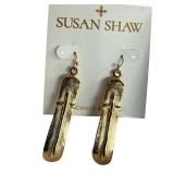 NIB Susan Shaw Bar Cross Earrings 24kt GP