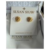 NIB Susan Shaw Gold Cluster Stud 24kt GF Earrings
