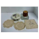 Vintage Doilies, Hankook Trinket Box Lot