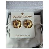 NIB Susan Shaw gold-plated medallion earrings