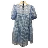 NWT English Factory Gridded Puff Sleeve Dress Sz.M
