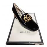 NIB Gucci Black Patent Leather Double G Marmont P