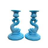 Portieux Vallerysthal Blue Opaline Glass Candlesti