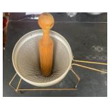 Vintage Aluminum Cone Strainer Stand Wooden Pestle
