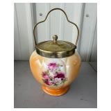 Antique English EPNS Ceramic Biscuit Jar