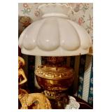 Antique Dresden Oil Lamp Electrified,Melon Shade