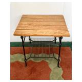 Side Table with Wood Top & Iron Base