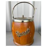 19thC English Oak Porcelain Lined 'Biscuit' Barrel