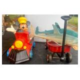 Mickey train, radio flyer wagon and sharks