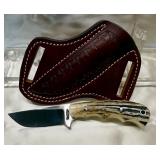 Weyand Custom Stag Handle Skinner Knife w/ Sheath