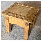 Rustic Pine Wood Side Table Hand Carved Details