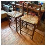 wooden bar stools hand-woven rush seats