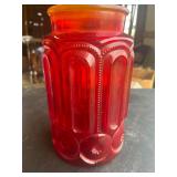 Ruby Red Amberina Moon & Stars 9.5' Tall Canister