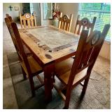 Rustic Pine Travertine Inlay Table & TX Star Chair