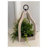 Kirklands Beaded White Washed Lantern