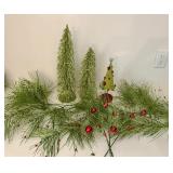Green Glitter Bottle Brush Trees & Decor Lot