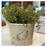 Bird Accent Pottery Planter with Faux Plant