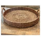 Large Round Seagrass Woven Tray with Handles