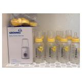 8 - Medela 8oz Baby Bottles & Bottle Warmer