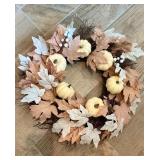 Autumn Wreath with Maple Leaves & Pumpkins