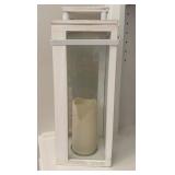 Wood & Glass Lantern with Battery Powered Candle
