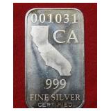 California Commemorative .999 Fine Silver Bar