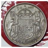 1954 Canada Silver Half Dollar Coin - Large Date