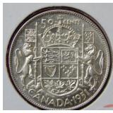 1951 Canada Silver Half Dollar Coin