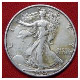 1937 S Walking Liberty Silver Half Dollar Coin