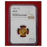 1896 $2.5 Gold Coin NGC MS64